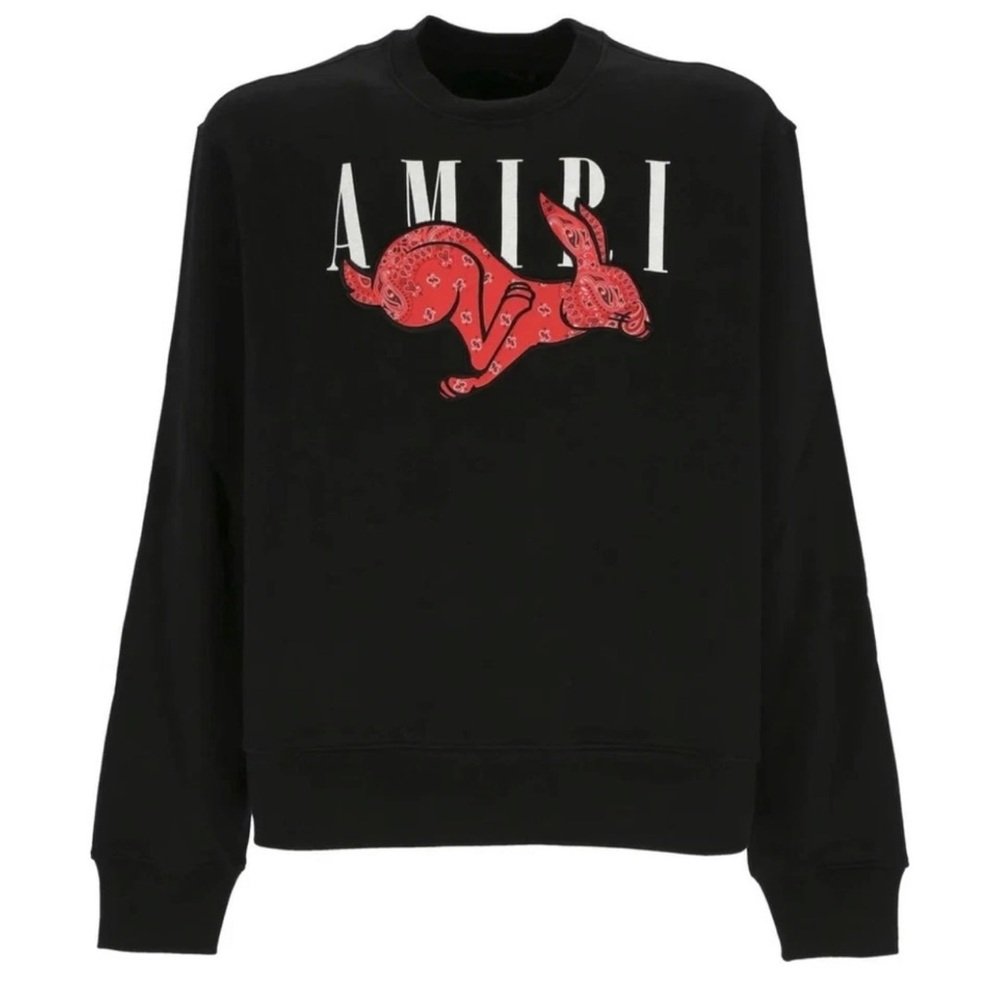 AMIRI CNY Black Crewneck Sweater with Red Rabbit Design L